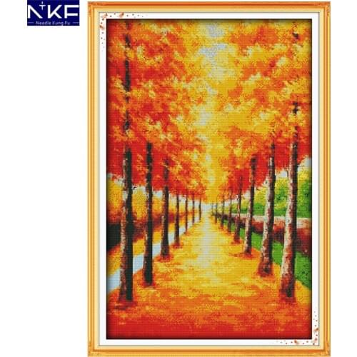 NKF Golden Autumn Stampede Cross Stitch Pattern DIY Kit Needlework Embroidery Sets Chinese Cross Stitch for Home Decor