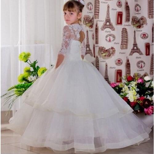 Flower Girl Dresses Elegant Lolita Ruffle Ball Gown Half Sleeve Girl Dresses for Wedding Kids Princess Gown Party Birthday Gowns