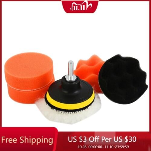 6x 3 " Car Sponge Polishing Pad Auto Polishing Disc Buffing Waxing Sponge Wool Wheel Car Beauty Cleaning Tool with Drill Adapter