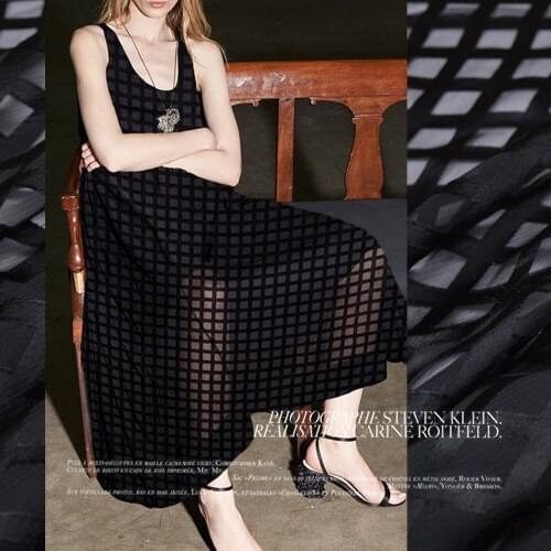 Transparent black chiffon satin fabric jacquard fabric yarn cloth box summer Eugen hollow micro geometry