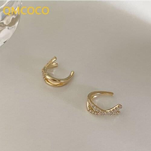 QMCOCO Korean Version 925 Silver Simple Cross Without Ear Hole Ear Bone Clip Women Retro Fashion Zircon Temperament Earrings