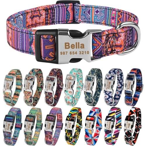 Adjustable Nylon Plaid Unisex Dog Collar Personalized Custom Free Engraved Name Dog Collar Small Large Product Dog Collar ID Tag