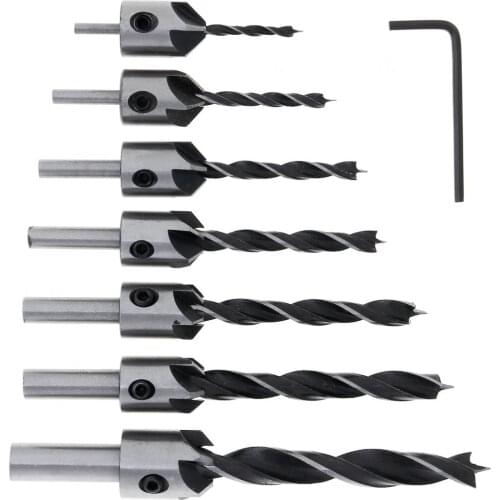 7pcs/lot Drill Bits HSS 5 Flute 3-10mm Round Handle Woodworking Drill Hole Drilling Woodworking Chamfer