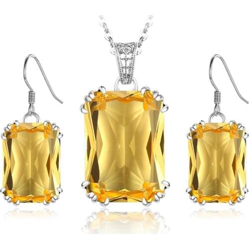 Szjinao Silver Jewelry Set for Women Shiny Yellow Citrine Earrings Pendant Set Real 925 Sterling Silver Boho Fashion Jewelry New