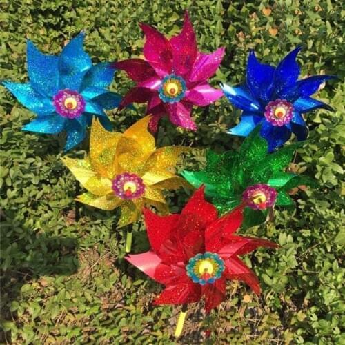 New Wind Spinner Windmill Toys Kids Children Gifts Garden Decoration Rotation Glitter Sequin Windmills Glow Colorful Toy Outdoor