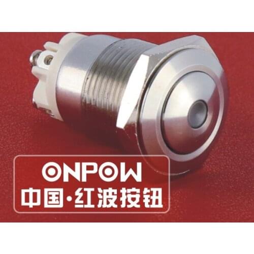 ONPOW 16mm Domed Screw terminals Momentary 12V Blue Dot Lighted Stainless Steel Pushbutton Switch (GQ16B-10D/L/B/12V/S) CE, RoHS