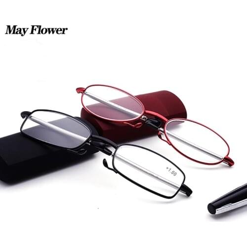 May Flower Mini Design Reading Glasses Metal Bluelight Presbyopic Eye Glasses Flodable Eyeglass frames Men Women Diopter+1.5+2+3