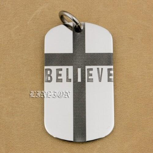 High Detail Deep Laser Engraved Believe Cross Solid 316L Stainless Steel Unique Charms Pendant 9X218 JP
