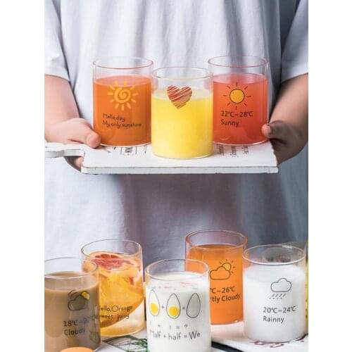 Japanese Cute Milk Cup Drink Water Cup Drink Juice Breakfast Cup Heat Resistant Microwave Glass Cups Transparent Straight Cup