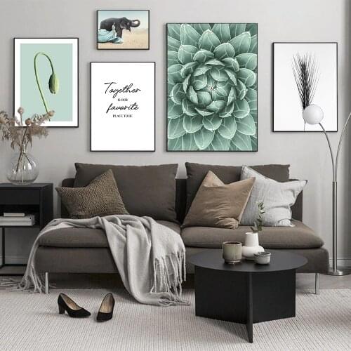 Green Plant Leaf Canvas Poster Quotes Print Scandinavian Style Painting Decorative Picture Modern Living Room Nordic Decoration