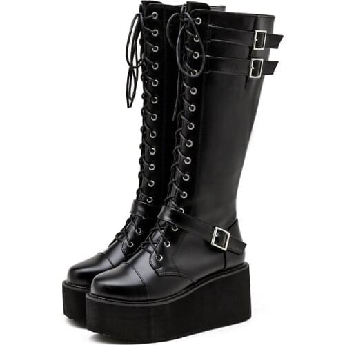 Demonia Boots Height Increasing Platform Shoes For Women 2021 Y2k Female Goth Boot Round Toe Punk Style Cross-Tied Martin Boots