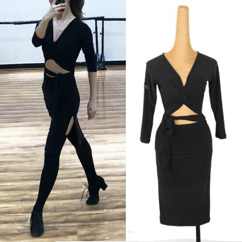 Female Latin Dance Dress V-Neck Sexy Latin Competition Performance Clothes Rumba Practice Clothing Samba Training Outfit DQL5037
