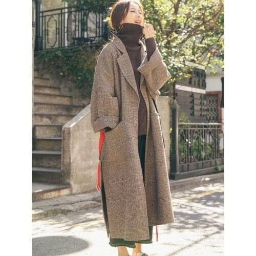 Winter Woolen Coat New Style Korean Casual Lapel Solid Color Mid-length Coat Chic Manteau Femme Qm