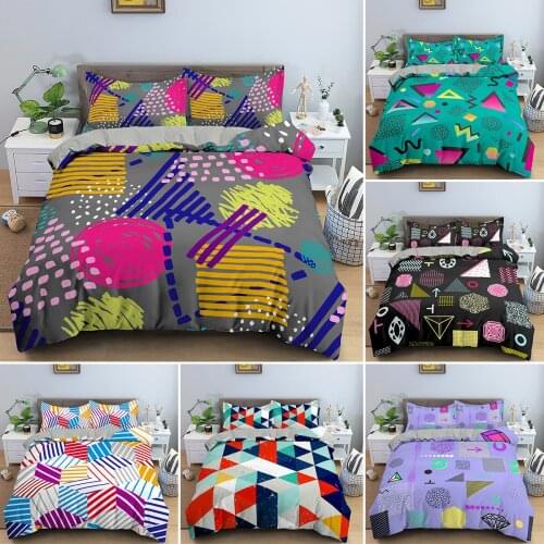 Geometric Printing Soft Duvet Cover Bedding Set Comfortable King Queen Twin Size Zipper Quilted Cover With Pillowcase 2/3Pcs