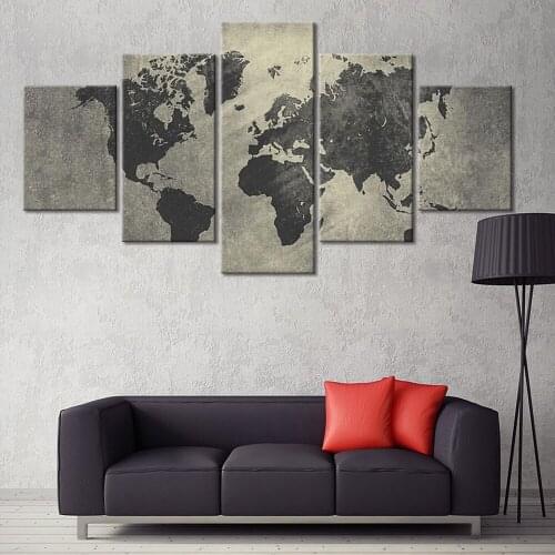5 Pieces Abstract World Map Paintings Wall Art Home Decor Canvas Pictures Posters for Living Room Decorations Accessories