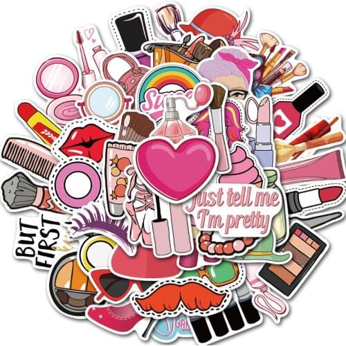 50pcs Funny girl cosmetics Sticker For DIY Luggage Laptop Skateboard Car Decor Funny Sticker