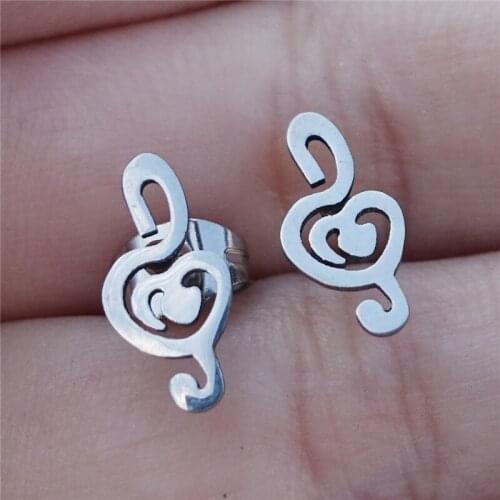 6 Pairs/lot Stainless Steel Music Note Stud Earrings Women Fashion Jewelry Gift
