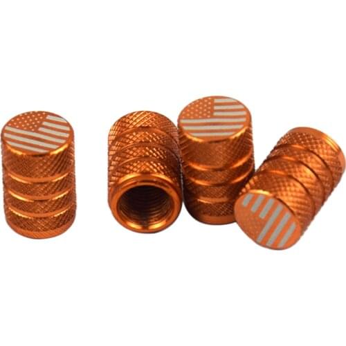 8xRacing Rims Valve Stems Caps Cover Wheel Air Car Tire Set -Orange USA Flag