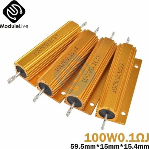 1pc 100W Shell Power Metal Shell Case Aluminum Wirewound Resistor 0.1R 0.5R 1R 1.5R 2R 3R 6R 8R 20R 30R 100R 1K Ohm 5% Accuracy