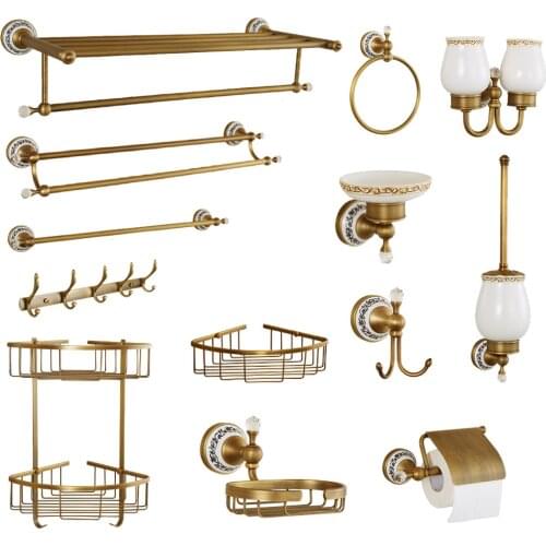 Antique European brass blue and white porcelain with diamond tumbler holder bathroom hardware bathroom accessories bathroom set