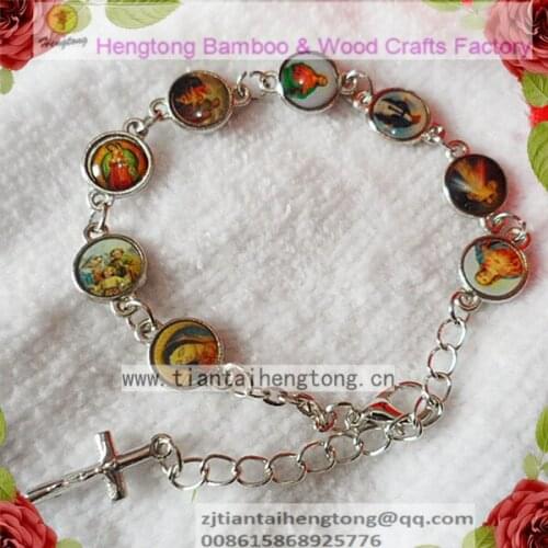 Free ship 6pcs/pack fancy metal round alloy saint bracelet, religious icon bracelet one side saint sticker with epoxy