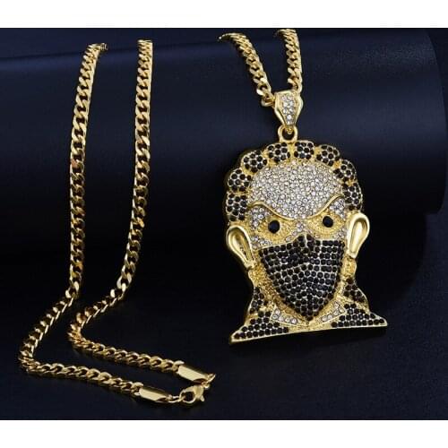 Bing Bing Rock Hip Hop Iced Out Rope Chain Masked Man Pendants Necklaces for Men Women Fashion Jewelry Gold Sliver Chain Choker