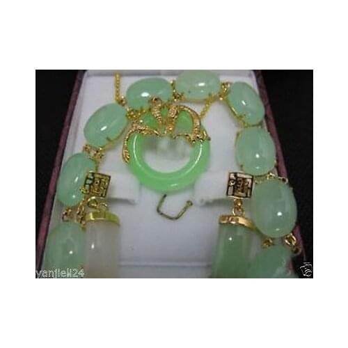 Nobility Quartz crystal natural Beautiful Green gem Bracelet pendant Necklace earring Grad Plated