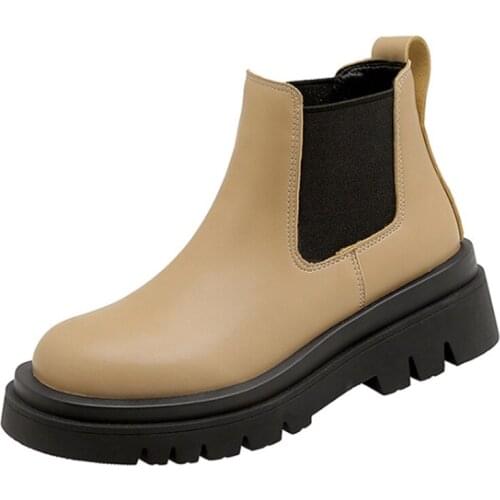 Cake Thick-soled Smoke Pipe Leather Martin Boots Autumn Winter 2021 Plus Size Thin Womens Boots all-match Chelsea Boots 897