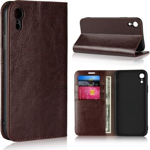 For Apple iPhone XR Case 6.1 inch 100% Natural Genuine Leather Skin Phone Case On For iPhone XR Flip Wallet Book Cover