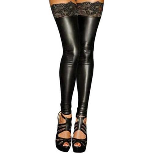 Latex Leather Thigh High Stockings Pole Dance Sexy Lingerie Stay Up Sexy Pantyhose Female Women Sexy Tights Stockings Hosiery