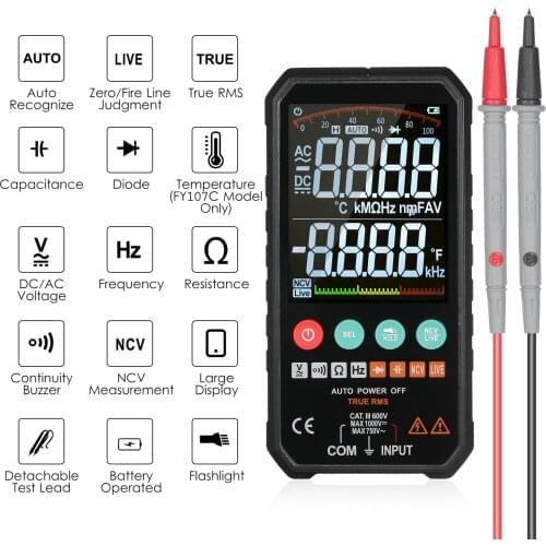 FY107B/FY107C Digital Smart Multimeter Transistor Testers 6000 Counts True RMS Universal NCV Tester Auto Electrical AC/DC Meter