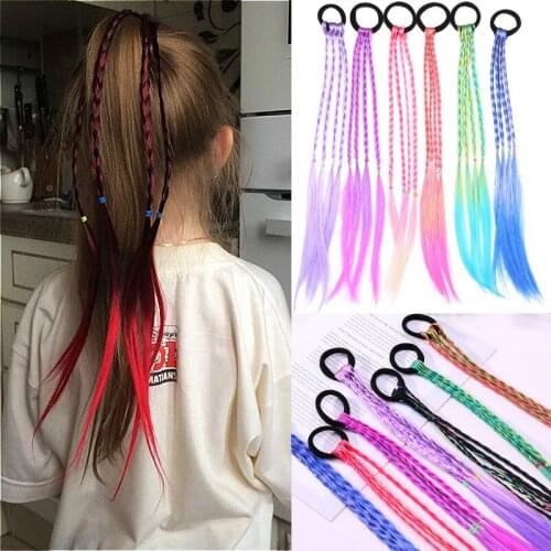 2021 Colorful Girls Elastic Hair Bands Rubber Band Hair Accessories Kids Wig Headband Twist Braid Rope Headdress Free Shipping