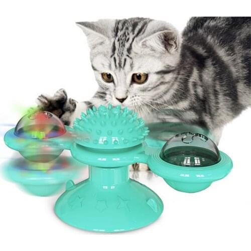 Interactive Windmill Cat Toys Portable Scratch Hair Brush Grooming Shedding Massage Suction Cup Catnip Cats Puzzle Training Toy