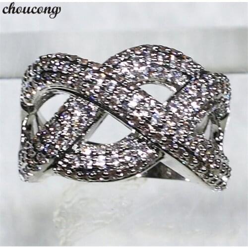 Choucong Cross line Ring Pave setting 5A Zircon Cz 925 Sterling silver Engagement Wedding Band Rings for women Fashion Jewelry