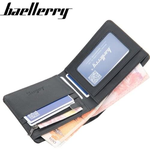Baellerry New Mens Short Wallet Genuine Leather Multi-card Slot Open Wallet Youth Zipper Purse Fashion Mony Bag