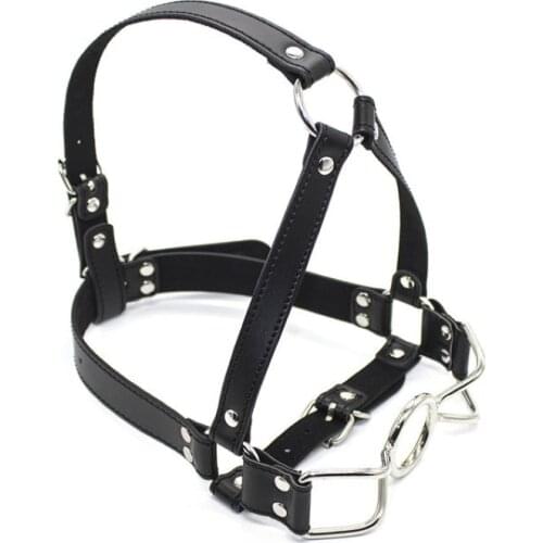 Leather Metal Mouth Gag Stopper Spanking Leather Harness Yoke Sex Toys Female Toys Mouthball