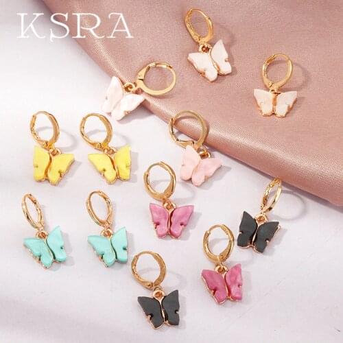 KSRA 2020 New Trendy Butterfly Acrylic Earrings Women Fashion Cute Sweet Colorful Dangle Drop Earrings Jewelry Girlfrind Gift