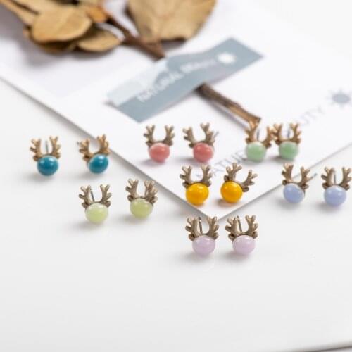 Cartoon Animal Abstract Little Antlers Ceramic Earrings Fashion Gift Ear Studs Jewelry Wholesale For Women Girl #LY333