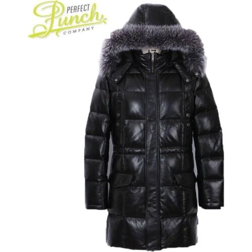 Leather Sheepskin Geniune Men Goose Down Jacket Winter Warm Thickening Casaca 15-H07B# MF475
