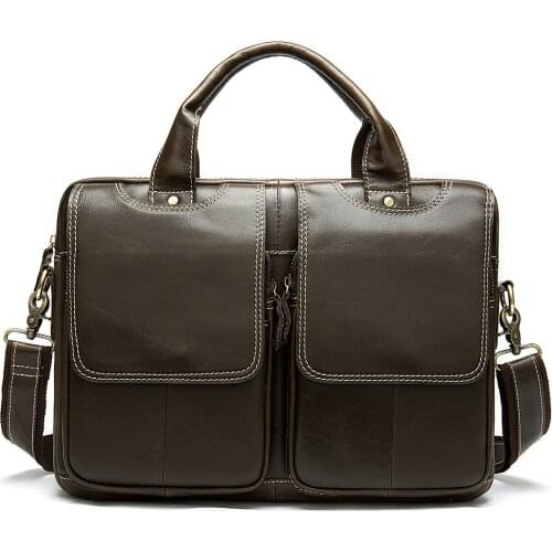 Vintage Natural Cowskin Mens Business Bag Genuine Leather Briefcases Laptop Shoulder Messenger Bag Totes Document Office Bags