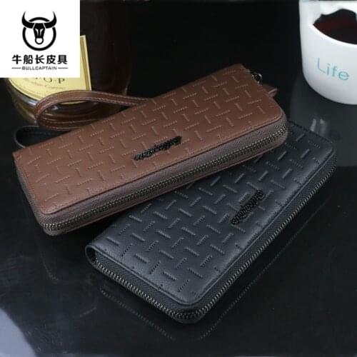 Mens Clutch Bag Mens Long Leather Zipper Clutch Bag Head Layer Cowhide Multifunctional Unisex Coin Purse