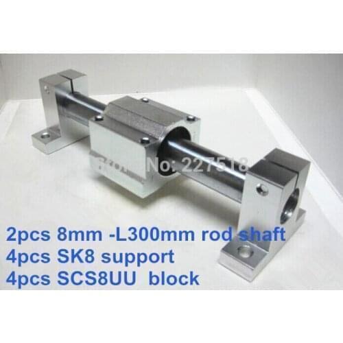 8mm linear set: 2pcs 8mm - 300mm linear round shaft +4pcs SK8 shaft support+4pcs SCS8UU linear bearing block