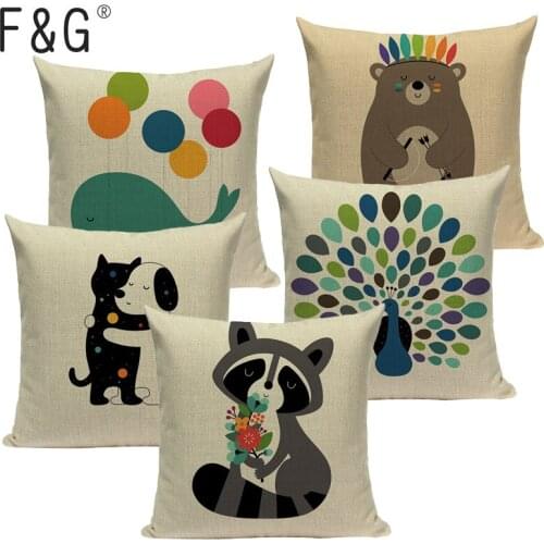 Cartoon Cushion Cover Fly Whale Owl Bubble Throw Pillow Ocean Cotton Linen Decor for Bedroom Home Sofa Car Custom Pillow Case