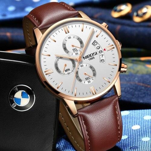 NIBOSI Mens Quartz Watch 2020 Luxury Casual Sports Watches Men Waterproof Date Clock Male Leather WristWatch Relogio Masculino