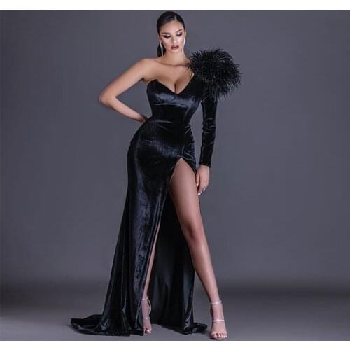 Latest Design Sexy Girls Party Wear One Shoulder Tassel With High Front Split Prom Dresses