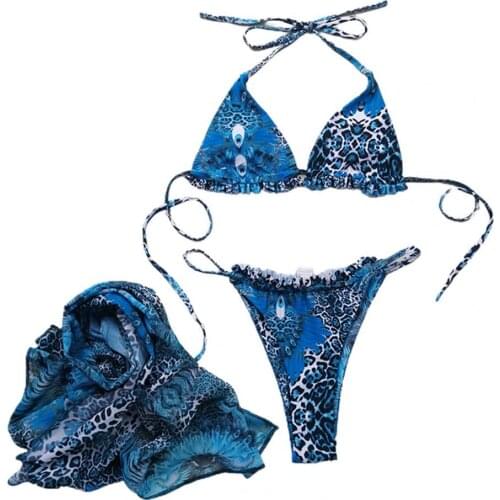 New Stylish Summer Swimsuit Set Leopard Triangle Women Backless Lacing Bikini for Swimming