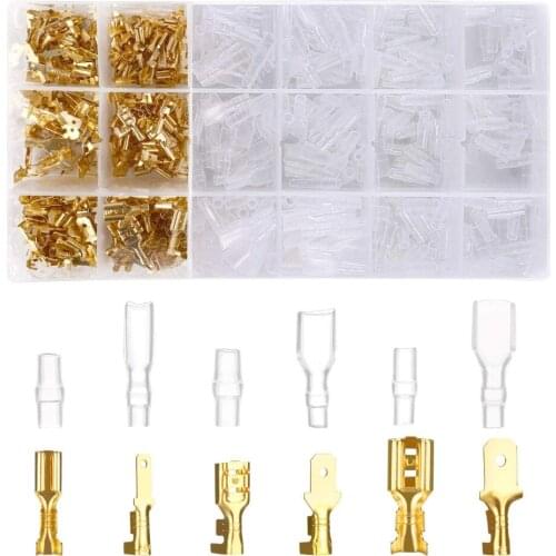 600Pcs/lot 2.8/4.8/6.3mm Female and male Crimp Terminal Connector Gold Brass/Silver Car Speaker Electric Wire Connectors Set
