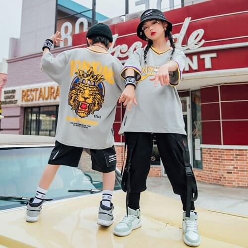 Hip Hop Clothing For Kids Losse Street Dance Costume Gray Tops Cool Pants Jazz Stage Performance Outfit Rave Wear DNV15020