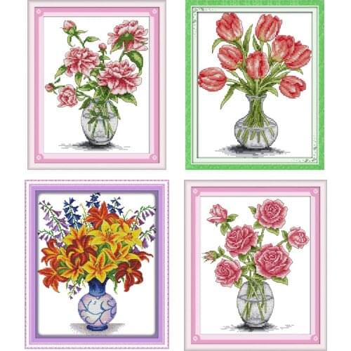 Needlework,DIY Ribbon Cross stitch kits for Embroidery sets printed pattern roses floral Cross Stitch dmc needle and thread kit