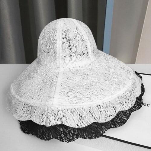 Hat Summer Women Lace Big Wide Brim Foldable Fisherman Cap Sunscreen Cover Sun Protection Sunshade Korean Sunhat Female New